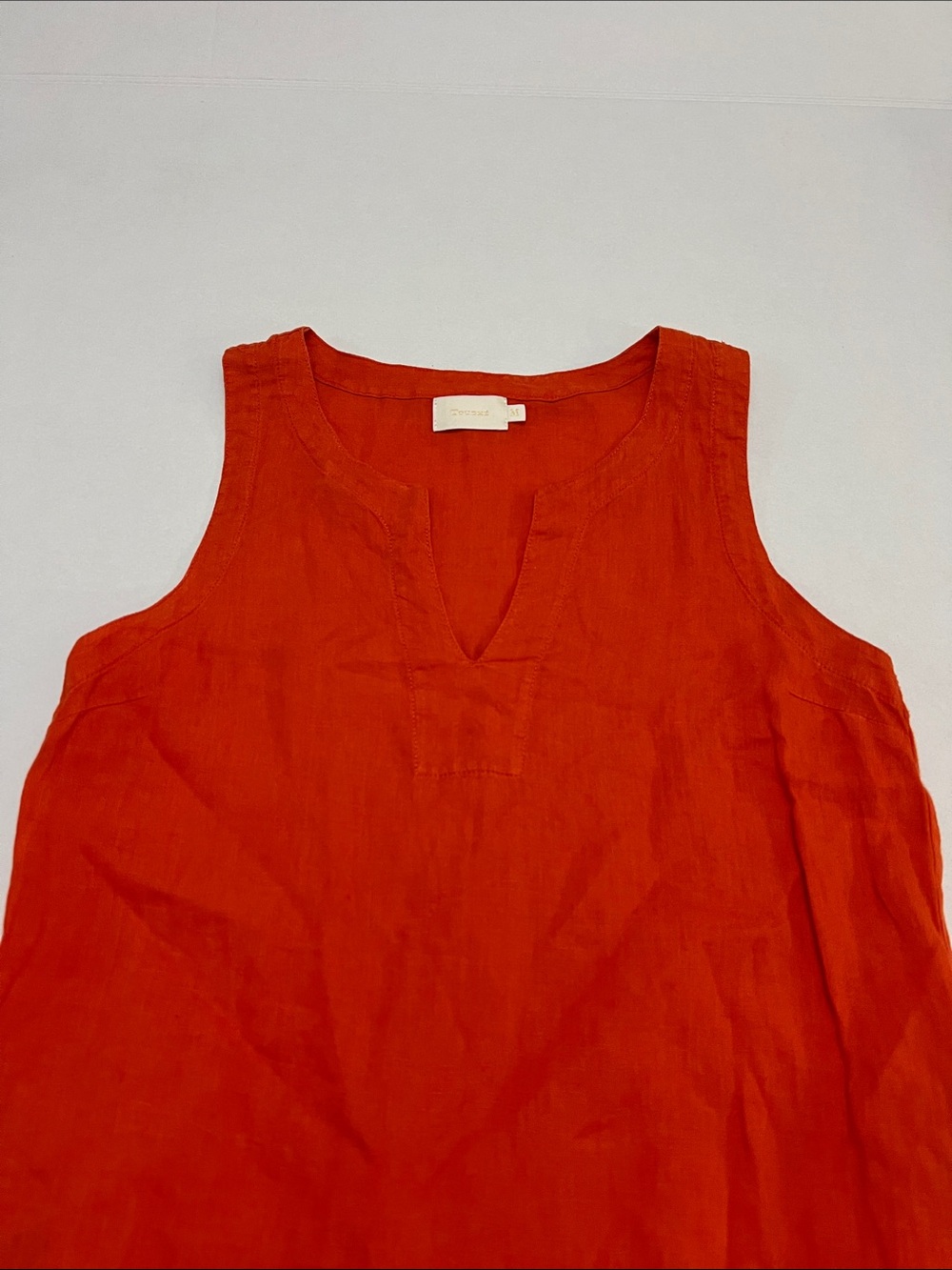 TOUCHE’ WOMEN’S ORANGE LINEN SLEEVELESS MINI DRESS RESORTWEAR CASUAL SIZE MEDIUM - Picture 5 of 12